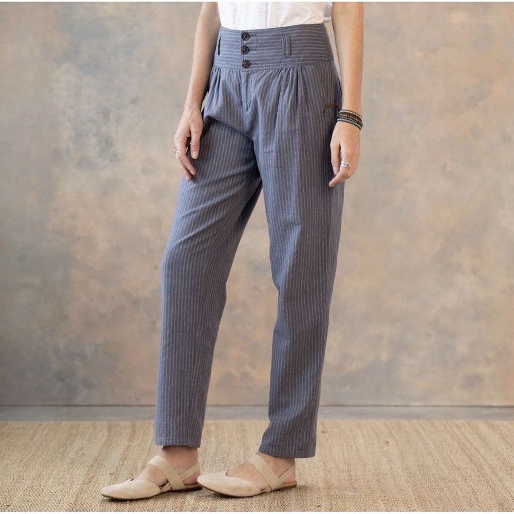 Sundance Amelia Trouser Size 10 Petite Blue Pinstripe Linen Blend Pants NWOT